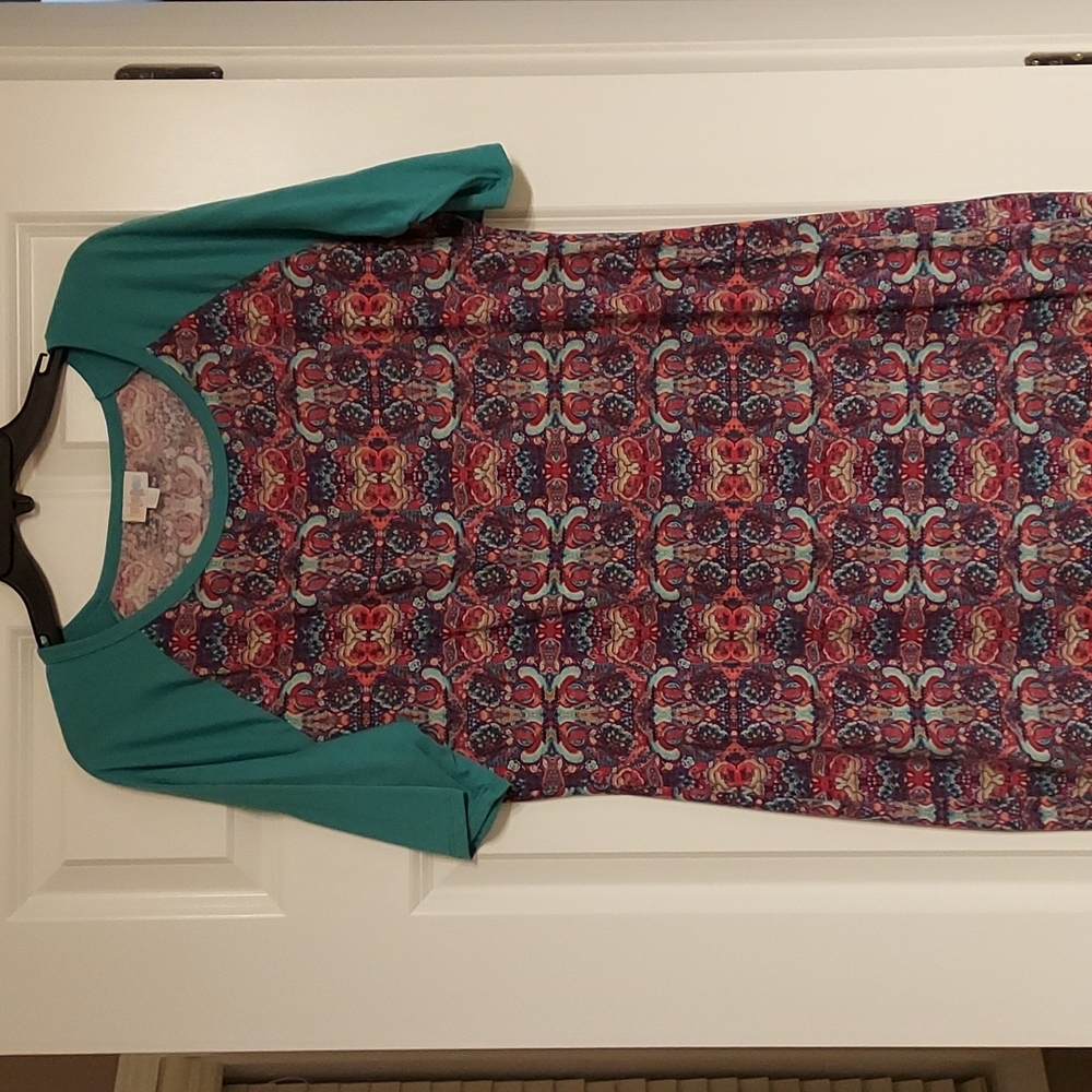 Women's 2XL LulaRoe Julia Dress Turquoise Pink Purple